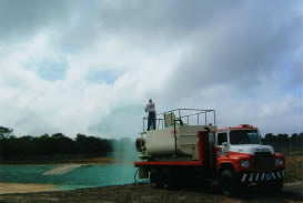 Hydroseeding application with specialized heavy equipment